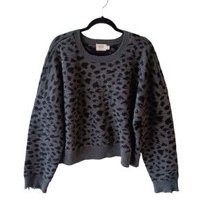 Nation LTD Womans Alpaca Blend Sweater Size Large Gray Leopard Oversized Boxy